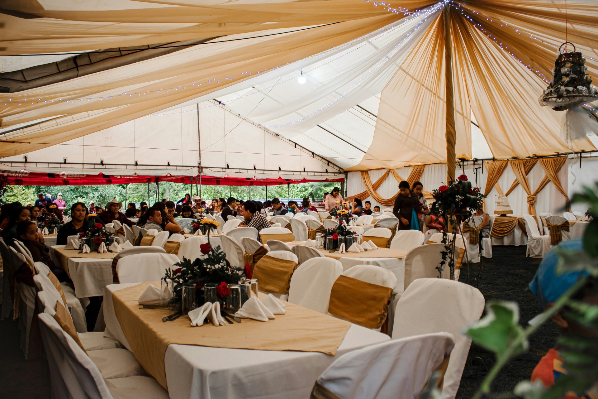 a group of people sitting at tables