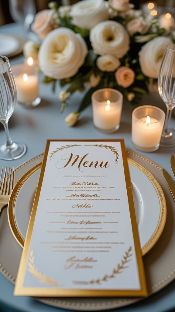 Menu élégant sur table décorée